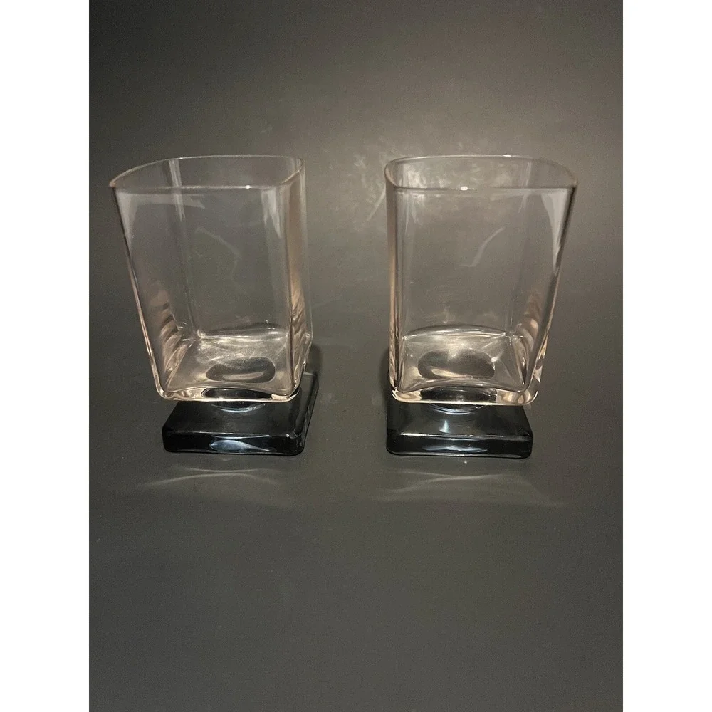 Vtg MCM Di Saronno Pink Tint Blue Pedestal Cocktail Cordial Glasses Set Of 2